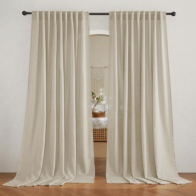 RYB HOME Linen Look Sheer Curtains 70 inch Wide, Privacy Light Filtering Panels by RYBHOME