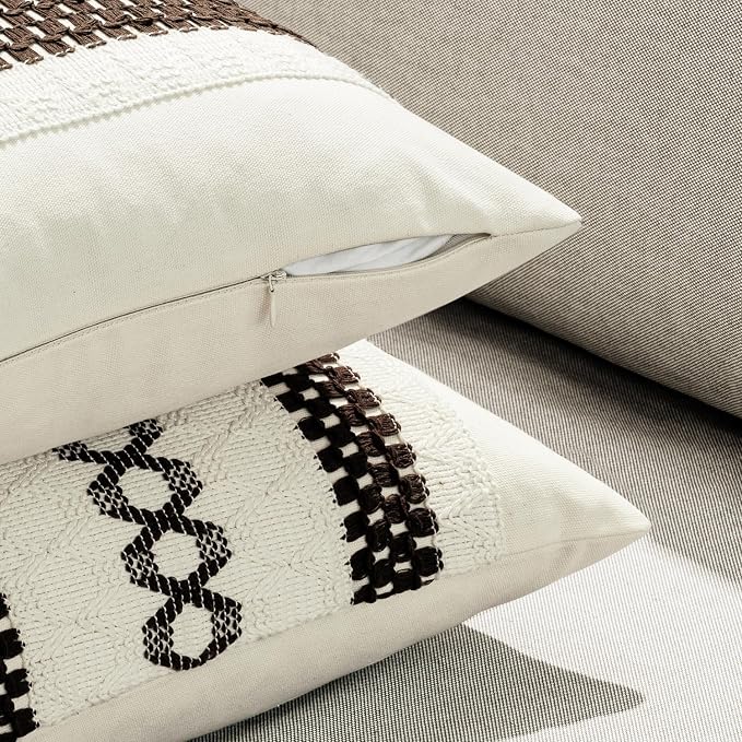 MIULEE Set of 2 Dark Brown Boho Decorative Pillow Covers 20x20 Inch Farmhouse - Image 5