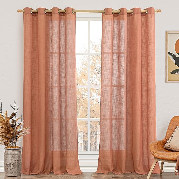 LAMIT Light Filtering Sheer Linen Curtains 102 inches Long, Linen Textured Semi by LAMIT