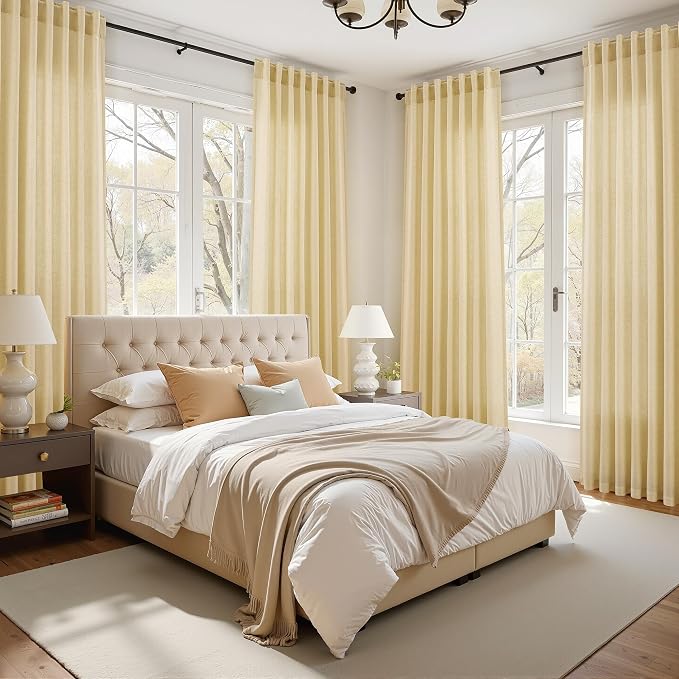 Nanspring Cream Yellow Linen Curtains 84 Inch Length - Image 8