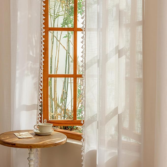 MYSKY HOME Semi Sheer Light Filtering White Bohemian Curtains - Image 6