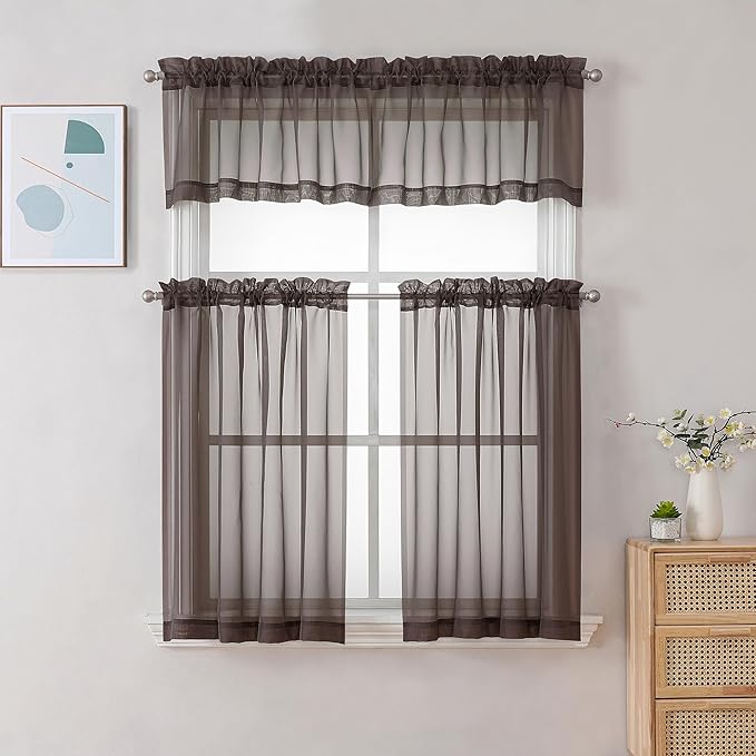Chyhomenyc Sheer Curtains 36 inch Length 2 Panels, Light Filtering Voile Rod - Image 2
