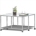 Matte Coffee Table with Open Storage, Square Tempered Glass Storage Rolling Coffee Table, Modern Design for Living Room, Meeting Room (Grey)