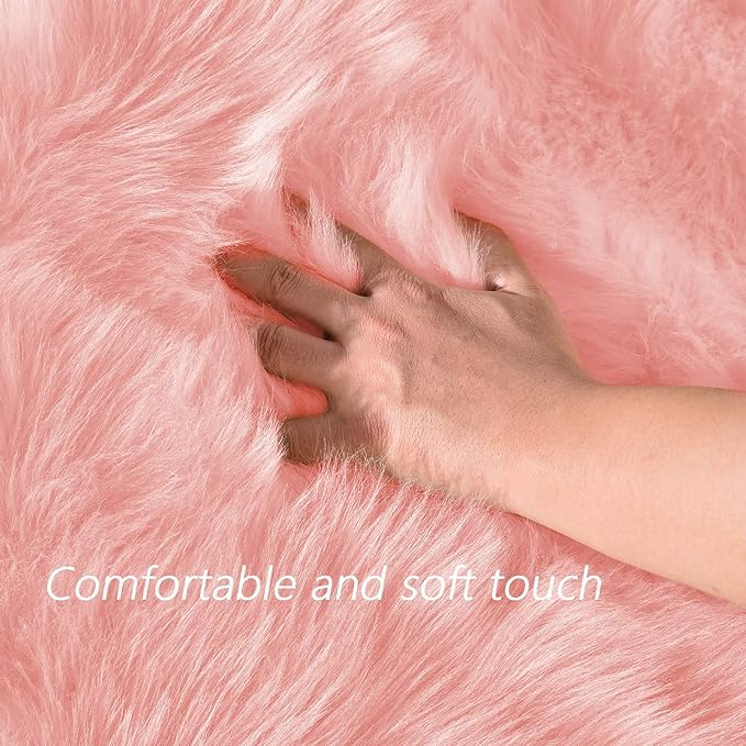 Latepis Pink Circle Round Rug 3ft Faux Fur Sheepskin Rugs - Image 4