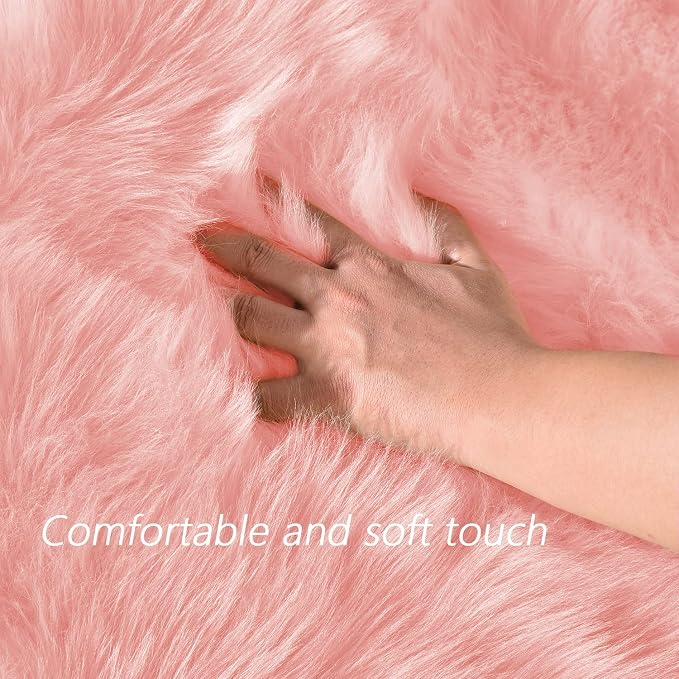 Latepis Pink Bedroom Rug 4x6 Area Faux Sheepskin Rug Fluffy Fur Rugs - Image 4