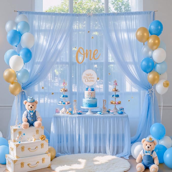 20ft x 12ft Baby Blue Tulle Backdrop Curtain - Image 2