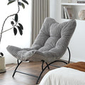 Welnow Accent Lounge Lazy Chair, Comfy Soft Leisure Metal Frame Reading Chair, Upholstered Thick Cushion Seated Recliner Sofa for Living Room, Bedroom, Dorm, Light Grey