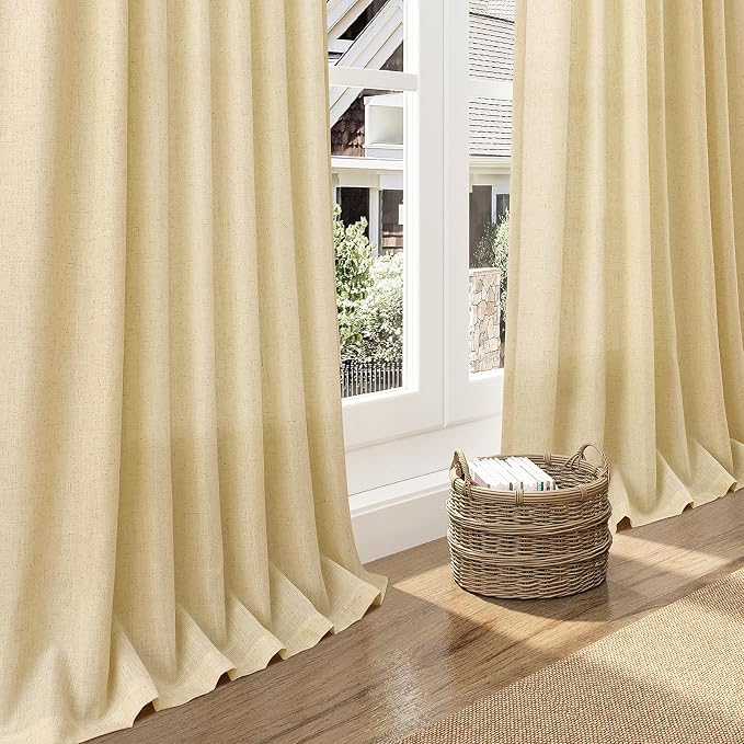 Nanspring Cream Yellow Linen Curtains 102 Inches Long - Image 5