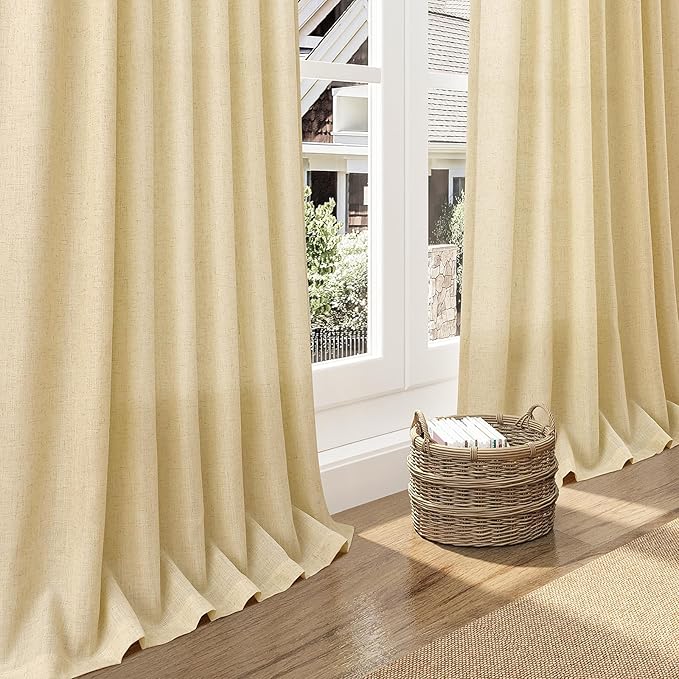 Nanspring Cream Yellow Linen Curtains 63 Inch Length - Image 5