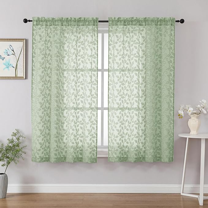 Chyhomenyc Sage Green Sheer Curtains 54 Inch Length by Chyhomenyc