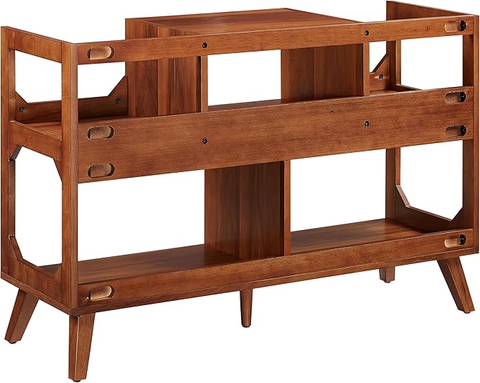 Crosley Furniture Asheville Mid-Century Modern Media Console Record Player Stand, Storage for Vinyl Records, Large, Walnut
