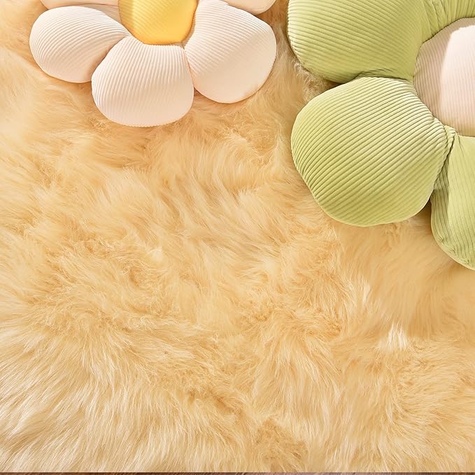 Latepis 3x4 Rugs Yellow Fur Rug Washable Faux Sheepskin Rug Shag Fluffy Rugs - Image 5