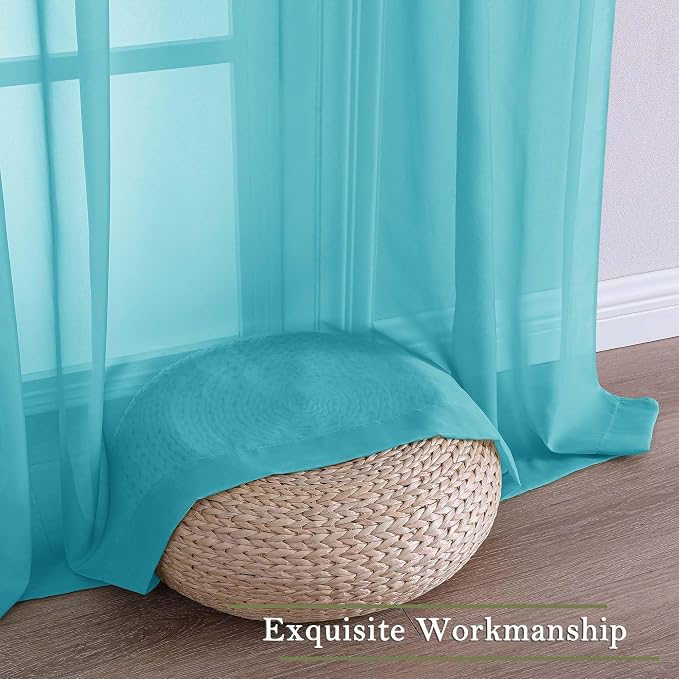 Lecloud Turquoise Sheer Curtains 96 Inches Long 2 Pcs, Light Filtering Window - Image 7