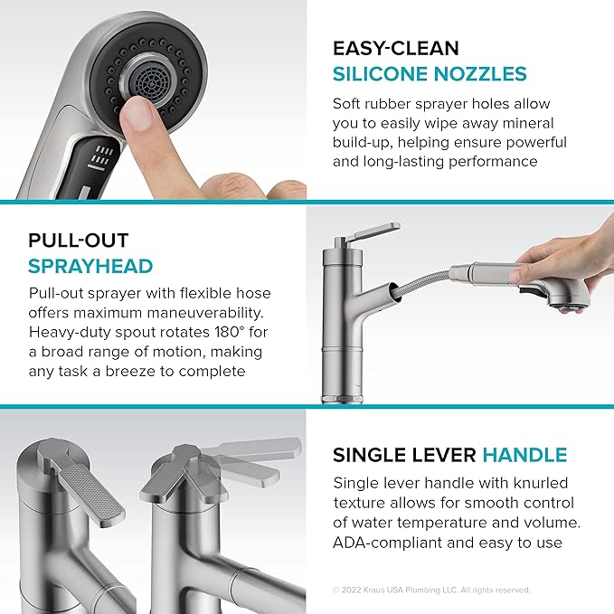 KRAUS Allyn Pull-Out Single Handle Kitchen Faucet in Spot-Free Stainless Steel, KPF-4103SFS