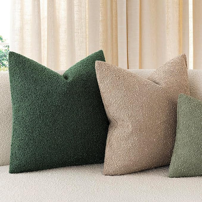 Foindtower Pack of 2 Textured Boucle Throw Pillow Covers Accent Solid Decorative Lumbar Pillow Cases Soft Couch Cushion Case for Chair Sofa Bedroom Living Room Home Decor 12x20 Inch Pine Green