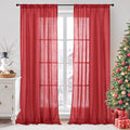 BGment Red Linen Semi Sheer Curtains by BGment