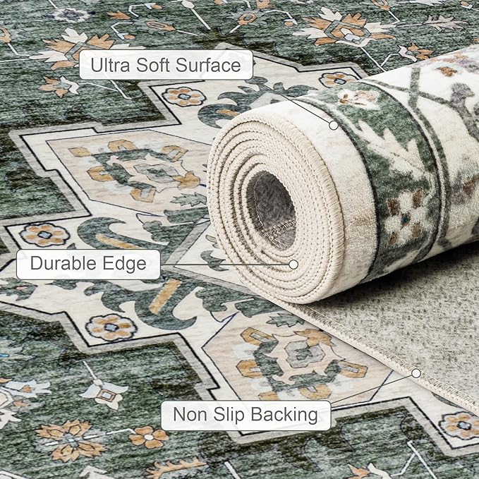 3x5 Area Rugs Living Room Rug: Washable Vintage Boho Medallion Rug No Slip - Image 7