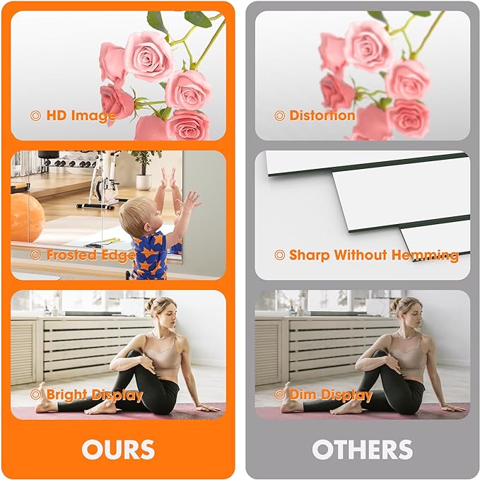 Hasipu Home Gym Mirror 55" L x 17" W - 3PCS Large Full Body Mirror for Yoga, Wall-Mounted Mirrors for Fitness, Garage, Dance Studio, 0.16in Tempered Glass Frameless