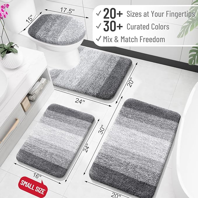 OLANLY Bathroom Rug Mat 47x24, Extra Soft and Absorbent Microfiber Bath Rugs, Non-Slip Plush Shaggy Bath Carpet Runner, Machine Wash Dry, Bath Mats for Bathroom Floor, Tub and Shower, Grey