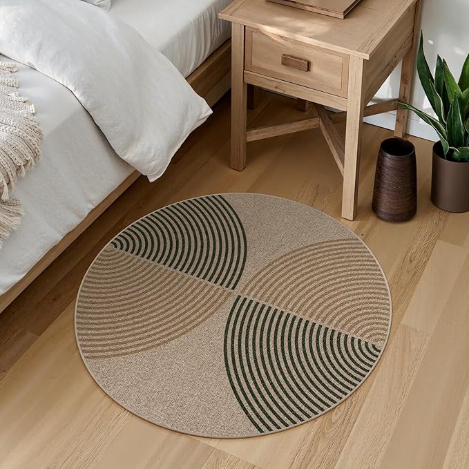 Lahome Modern Rainbow Round Rug 3ft, Circle Indoor Outdoor Rugs for Entryway Patio Washable Easy Jute Rug, Farmhouse Non Slip Small Round Rugs for Bedroom Porch Living Room Decor
