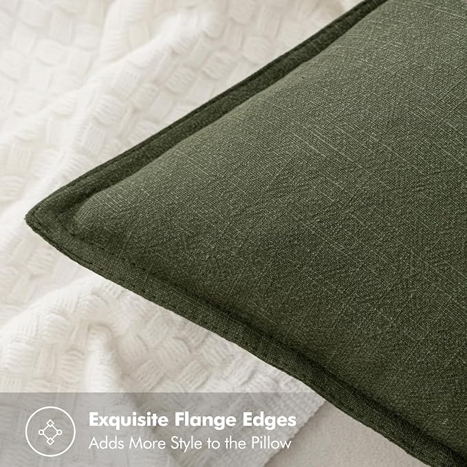 MIULEE Decorative Linen Euro Sham Pillow Covers 28x28 Inch Dark Olive Green - Image 3