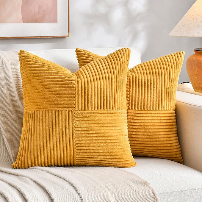 Fancy Homi 2 Packs Gold Yellow Decorative Throw Pillow Covers 22x22 Inch by Fancy+Homi