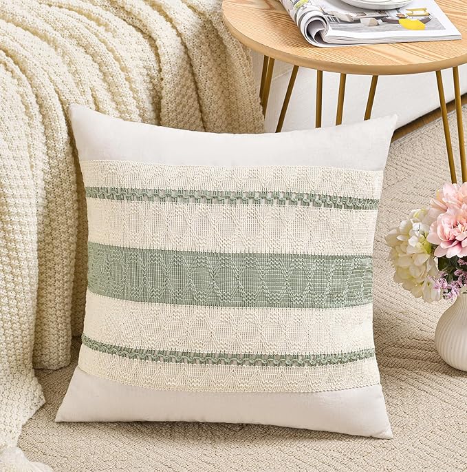 Fancy Homi Set of 1 Sage Green Boho Big Decorative Throw Pillow Covers 24x24 by Fancy+Homi