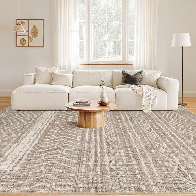 Nakagishi 5x7 Area Rugs Living Room: Washable Boho Large Neutral Soft Rug - Image 4