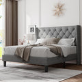 Feonase Full Size Bed Frame with Upholstered Wingback Headboard, Platform Bed and Heavy Duty Wooden Slats Support, Easy Assembly, Noise-Free, No Box Spring Needed, Light Gray
