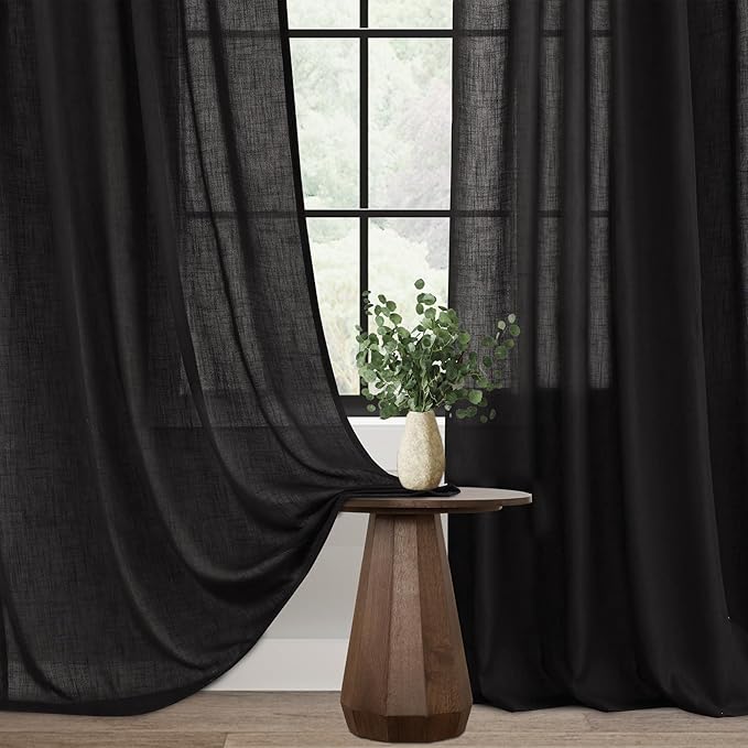 Black Linen Curtains 63 inches Long - Image 3