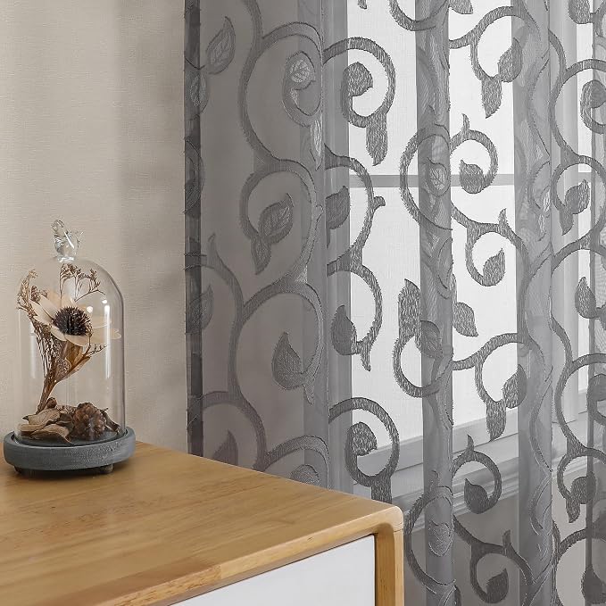 OWENIE Furman Sheer Charcoal Gray Curtains 90 inches Long - Image 5