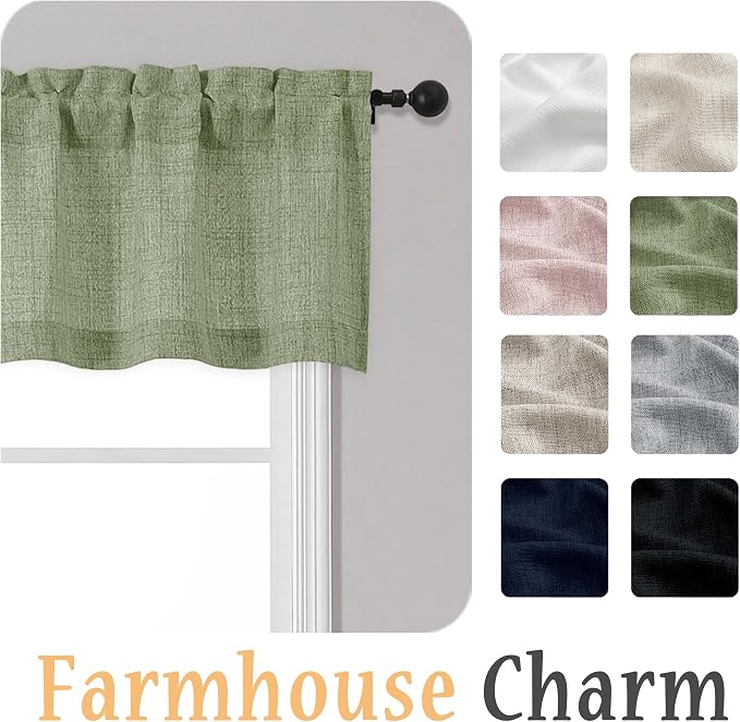 OWENIE Sage Green Valances for Windows 1 Pcs 22 Inch Length, Light Filtering - Image 8
