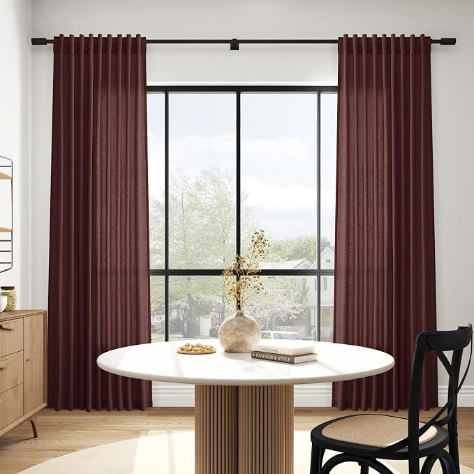 Nanspring Reddish Brown Linen Blend Light Filtering Back Tab Curtains 108 - Image 6