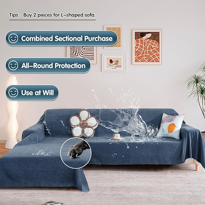 STACYPIK 100% Waterproof Sofa Covers for Dogs, Water Resistant Navy Blue Non-Slip Couch Covers, Pet Couch Protector for 2 Cushion Couch, Leakproof L Shaped Loveseat Slipcover for Sectional-71X118IN