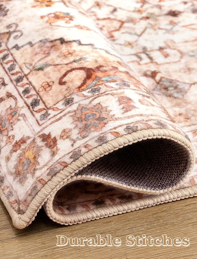 SERISSA Boho Washable Runner Rug, 2x5 Non-Slip Vintage Peach Cream Hallway - Image 5
