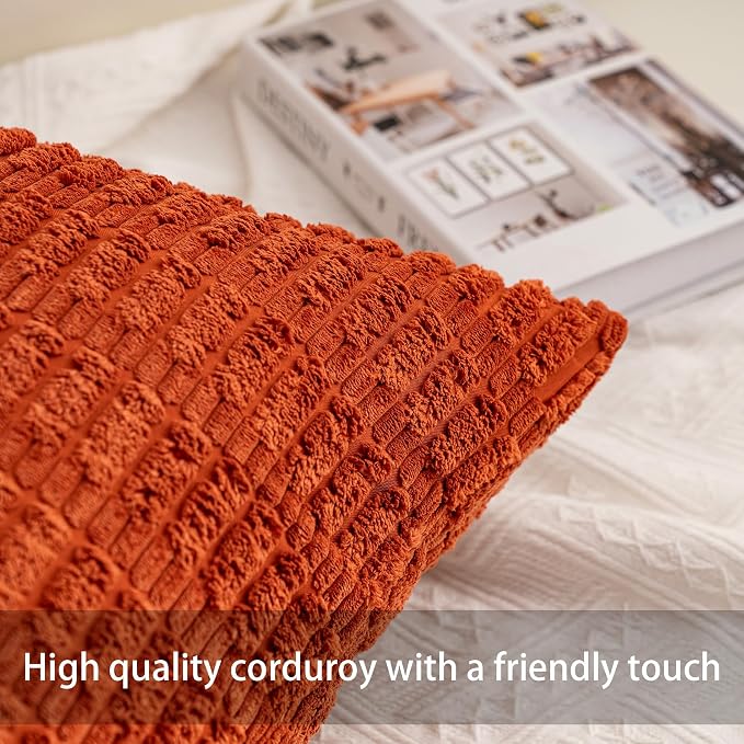 Pack of 2 Corduroy Decorative Throw Pillow Covers 26x26 InchSoft Striped Pillow - Image 2