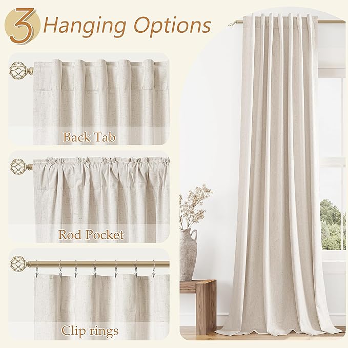 Guken 100% Blackout Linen Curtains 126 Inch Length 2 Panels Set - Image 6