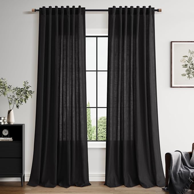 Nanspring Vintage Black Linen Curtains 96 Inches Long by Nanspring