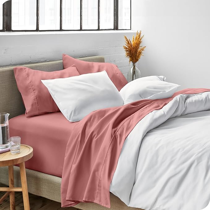 Bare Home Full XL Sheet Set - Luxury 1800 Ultra-Soft Microfiber Full Extra Long Bed Sheets - Double Brushed - Deep Pockets - Easy Fit - 4 Piece Set - Bedding Sheets & Pillowcases (Full XL, Dusty Rose)