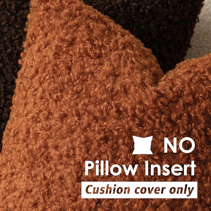 Foindtower 2 Pieces 16x16 Inch Burnt Orange, Faux Fur Throw Pillow Cover Accent Sherpa Furry Pillow Cover Fuzzy Soft Pillowcases Cozy Sheepskin Decorative Fleece Cushion Case for Bed Couch Living Room