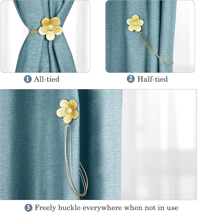 Lewondr Vintage Magnetic Curtain Tieback, 1 Pair Resin Flower Curtain Drapery - Image 2