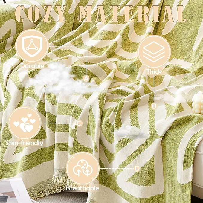 HANDONTIME Green Sofa Covers Chenille Couch Covers Universal Sofa Cover Boho Cover for Sofa 3 Seats Dogs Couch Furniture Protector Couch Cushion Covers Sectional Couch Covers for L Shaped, 91" X150"