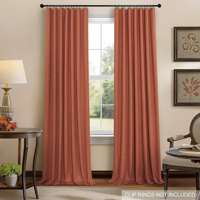 Rust Colored Curtains for Bedroom 96 Inches Long 2 Panel Set Faux Linen Cute - Image 7