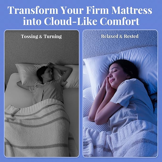 OhGeni Cooling 4 inch Dual Layer Queen Mattress Topper, 2 inch Cooling Gel Memory Foam, 2 inch Down Alternative Pillow Top Pad, Mattresses Cover for Bed, Medium Support, Fits 6”-19” Deep Pocket