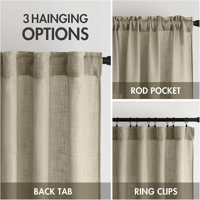 MIULEE Oatmeal Linen Curtains 108 Inch Long 2 Panels - Image 3