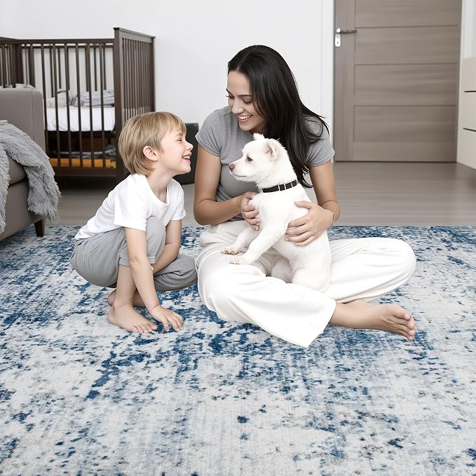 2.6'x8' Runner Rug Washable Rug;Modern Abstract Soft Thin Runner Rug Blue - Image 8