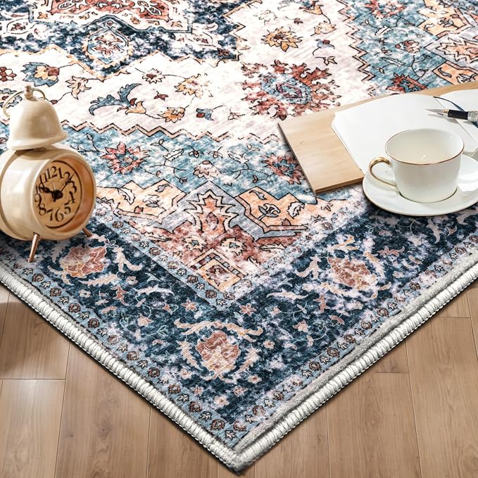 SERISSA Boho Washable Runner Rug, 2x5 Rug Non-Slip Vintage Blue Orange Hallway - Image 7