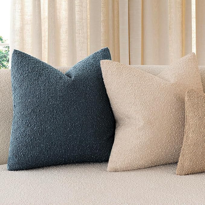 Foindtower Pack of 2 Textured Boucle Throw Pillow Covers Accent Solid Decorative Lumbar Pillow Cases Cozy Couch Cushion Case for Chair Sofa Bedroom Living Room Home Decor 12x20 Inch Dark Blue