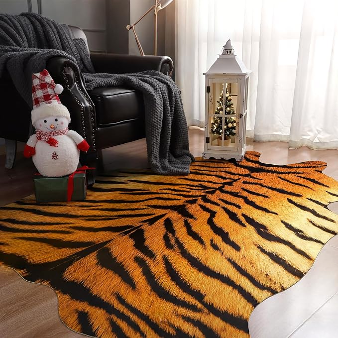 AROGAN Premium Tiger Print Rug 6.2x7 Feet, Machine Washable Faux Fur Rug - Image 3