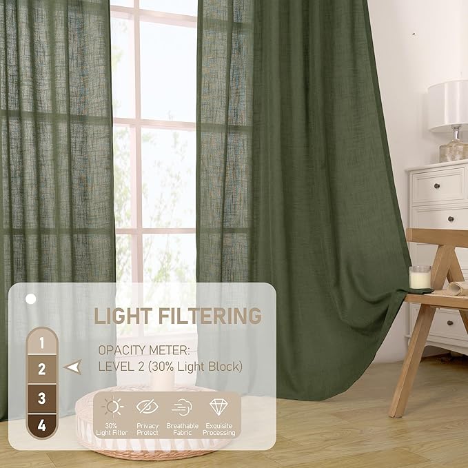 LAMIT Olive Green Linen Curtains 90 Inch - Image 4